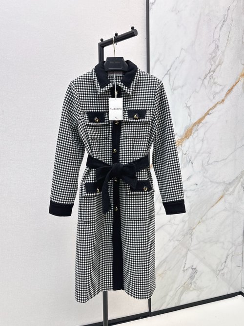 Valentino Black and White Checked Four-Pocket Trench Coat, Belted and Flattering