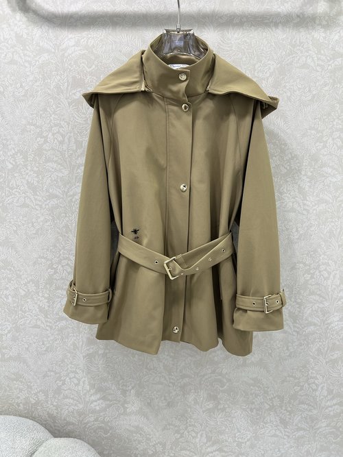 Dior Detachable Hooded Belted Trench Coat with Stylish Details