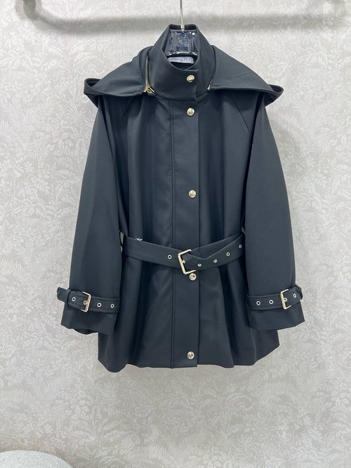 Dior Detachable Hooded Belted Trench Coat with Stylish Details