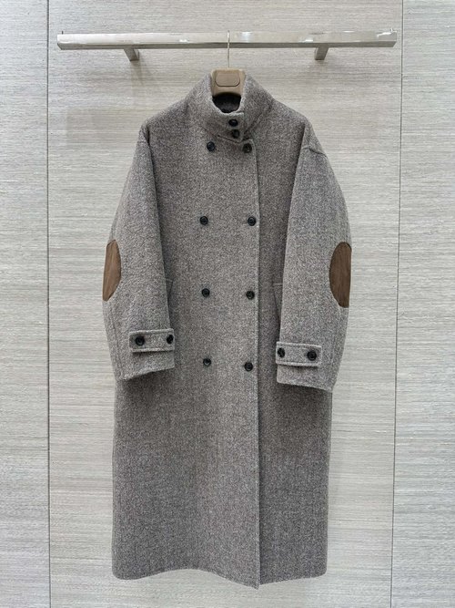 Loro Piana High-End Handmade Cashmere Long Coat with Patchwork Sleeves