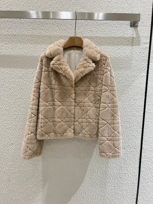 Dior Classic Wicker Pattern Mink Fur Coat with CD - style Embroidery