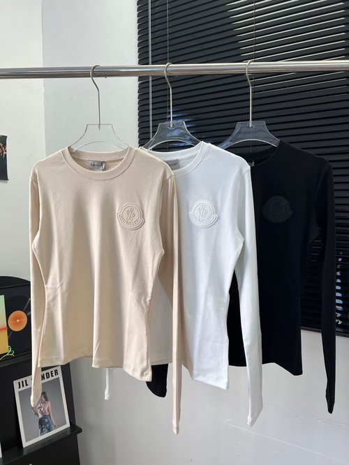 Moncler Cotton Long-Sleeved Shirt with Three-Color Badges, Slim Elastic