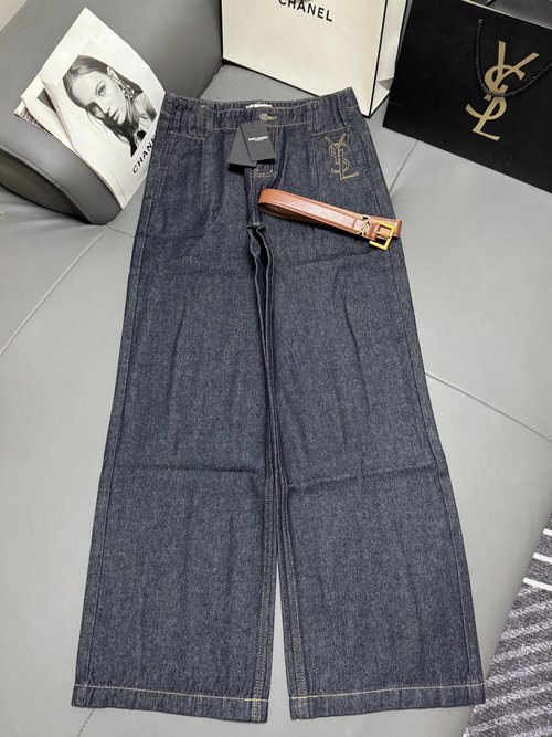 Yves Saint Laurent Embroidered Logo Straight Leg Jeans