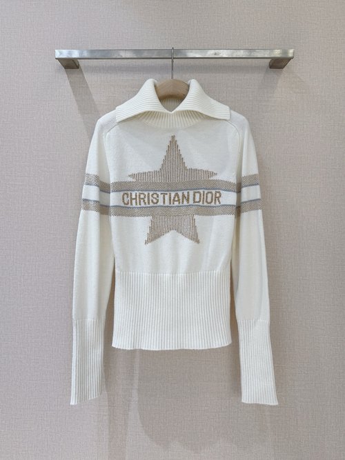 Dior High-Neck Knitwear with Elegant Neckline and Ribbed Hem