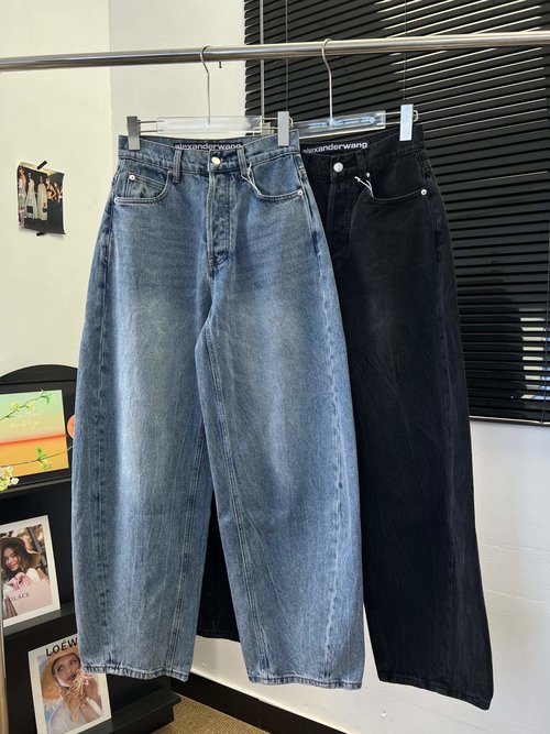 Alexander Wang Denim Wide-Leg Pants with Studded Letters