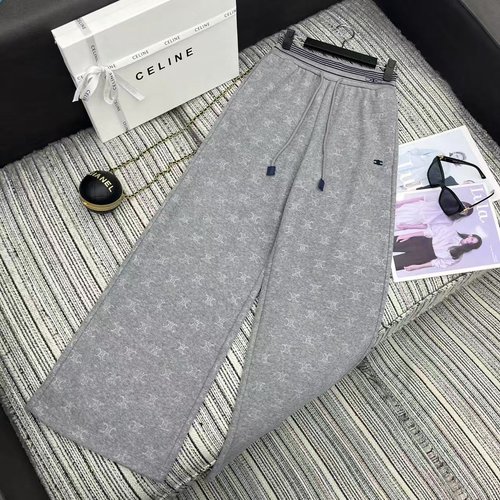 Celine Recommended All-Over Logo Relaxed Straight Pants with Embroidered Arch