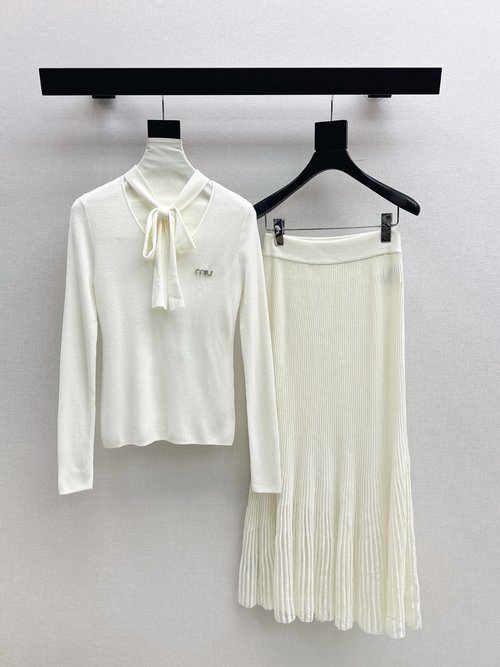 Miu Miu Exclusive Knit Set with Tassel Top and Skirt, Simple yet Elegant Design
