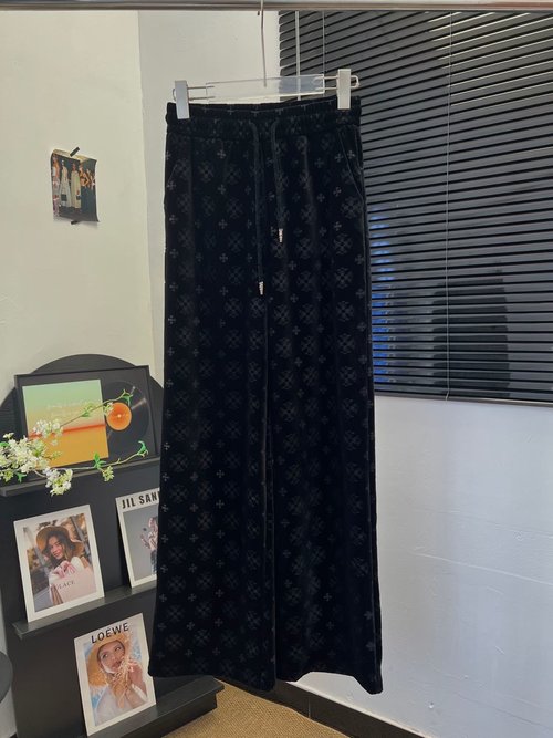 Chrome Hearts Velvet Casual Cross-Print Pants for All Figures