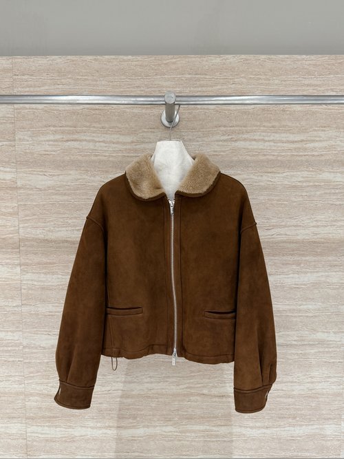 Miu Miu Reversible Fur Coat Featuring Contrast Collar and Logo Zipper