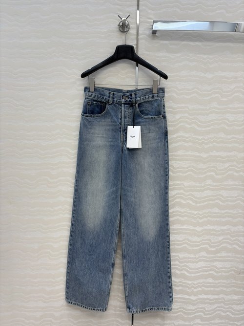 Celine Vintage Distressed Jeans with Oil-Edged Leather Craft