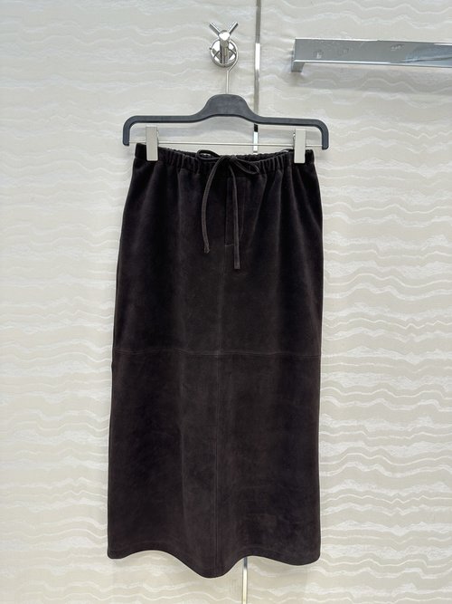 The Row Exclusive Initial Release: Row-Style Suede Leather Long Skirt with Elegant Design