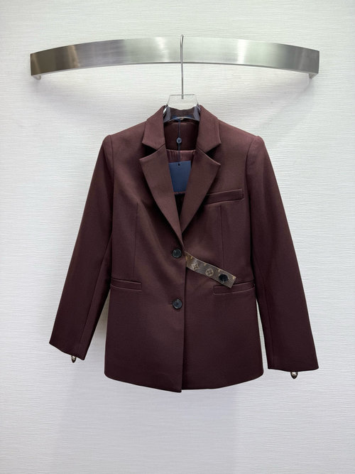 Louis Vuitton Chic Suit Jacket with Damask Leather Cuffs and Zipper Decoration