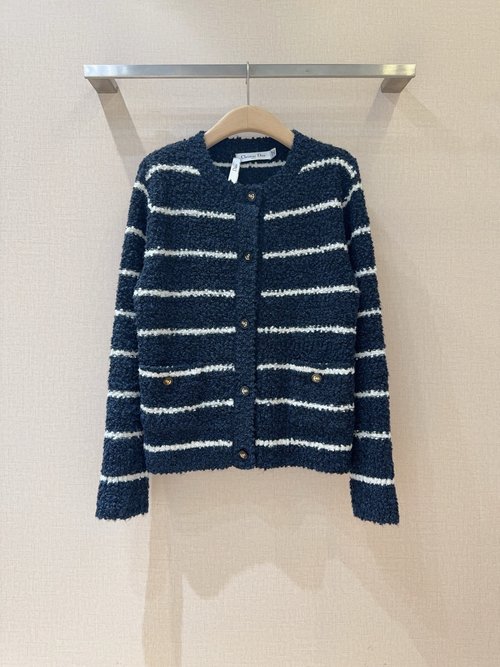 Dior Striped Knit Cardigan, Metal-Buttoned Symmetric Pockets
