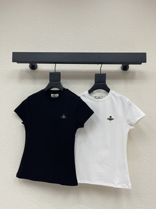 Vivienne Westhood Two-color Embroidered Saturn Round-neck Slim Short-sleeved T-shirt