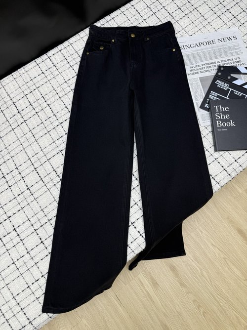 Celine Triumphal Arch Logo Patchwork Straight Jeans, Retro Style