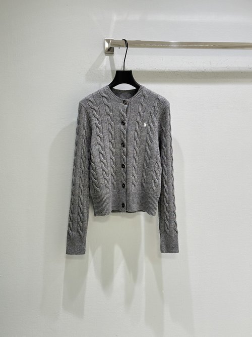 Yves Saint Laurent Classic Cable-Knit Cardigan with Horse Logo Accent