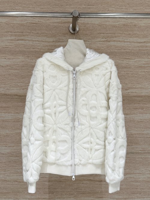 Louis Vuitton Classic Monogram Heavy-Embossed Hooded Mink Coat