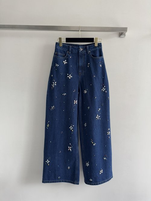 Self-Portrai Designer Jeans with Diamond - Studded Flowers, Straight - Leg and Comfort - Oriented