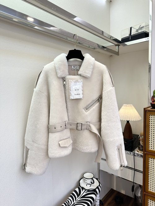 Dior Charming Merino Wool Fur Coat with Hood and Waist Detail