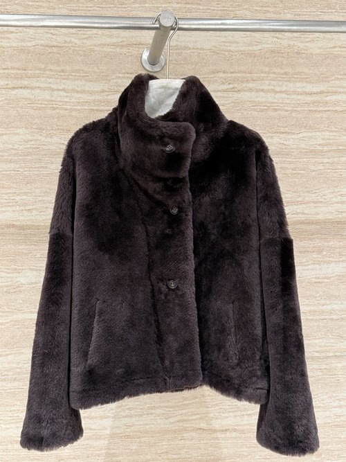 Brunello Cucinelli Norman Fur Coat with Reversible Collar, Imported Wool