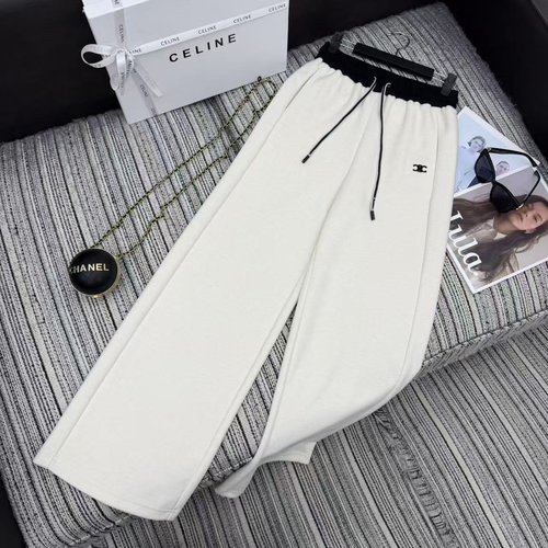 Celine Recommended CEL Series Arch Embroidery Logo Wide-Leg Pants