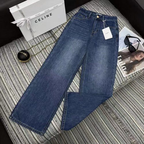 Celine Highly Recommended Fleece-Lined Straight Jeans with Towel Embroidered Pocket