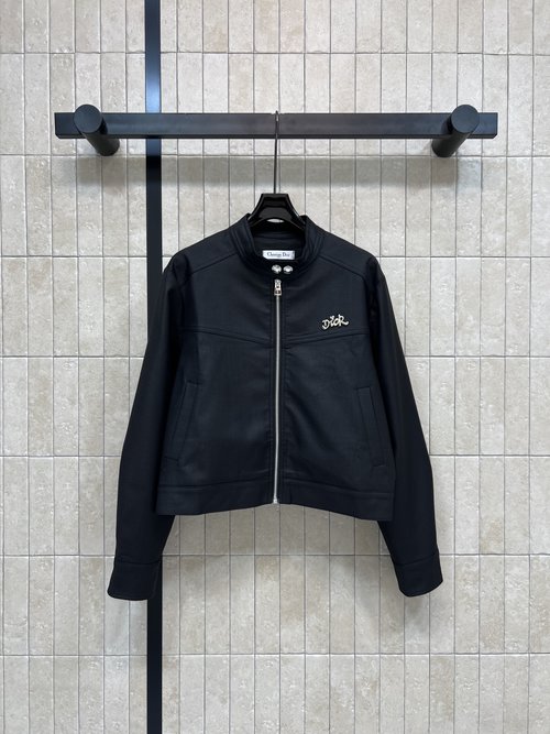 Dior Metal Logo Zip-Up Stand Collar Jacket - Casual and Stylish