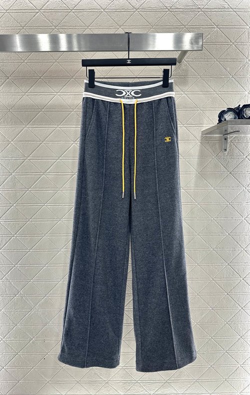 Celine Chic Color-Blocked Drawstring Straight-Leg Trousers