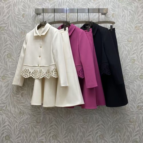 Valentino Woven Suit with Lace and Pearl Buttons, Three Color Choices