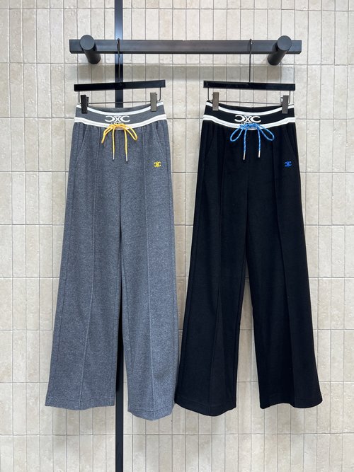 Celine Logo Elastic-waist Knit Wide-leg Sweatpants for Daily Wear