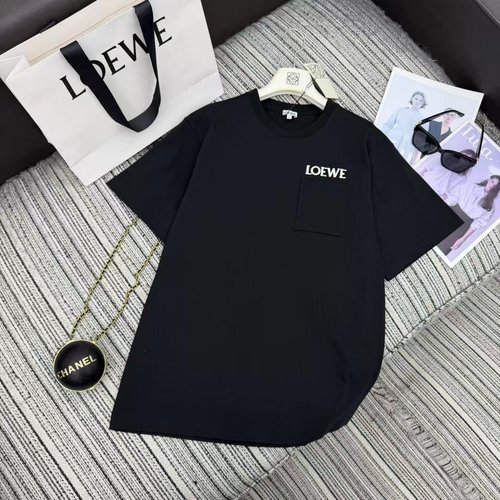 Loewe Recommended Embroidered Letter Design Short Sleeve Round Neck T - shirt in Three Color Variations