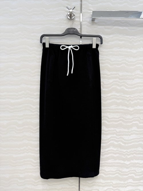 The Row High-End Row-Style Wool-Cotton Slit Long Skirt with Drawstring