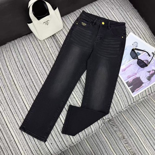 Prada Pencil Jeans with Inverted Triangle Logo and Fleece Lining