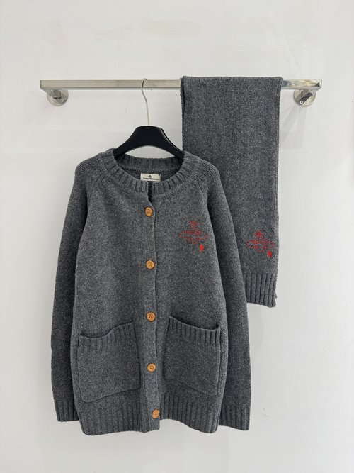 Vivienne Westhood Minimalist Knitted Cardigan with Saturn Embroidery