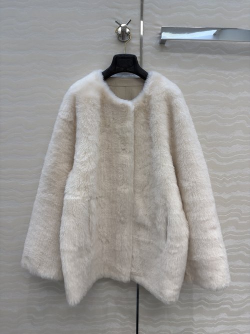 Max Mara Luxurious Imported Lamb Fur Coat with Elegant Circular Collar