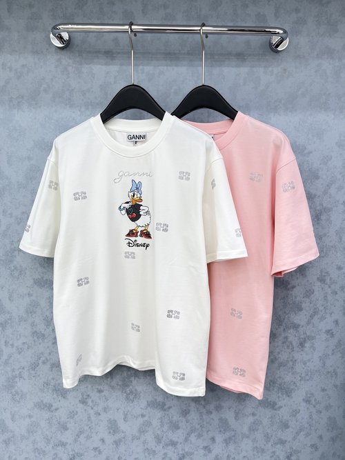 Ganni Stylish and Classic Customized Disney Co-branded Studded Printed Short Sleeve T-Shirt