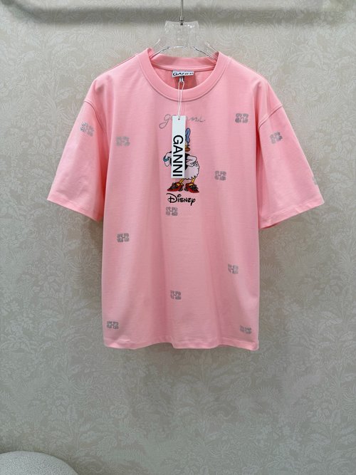 Ganni Collaboration Series Daisy T-Shirt, Heavy Embroidery, Unisex Style