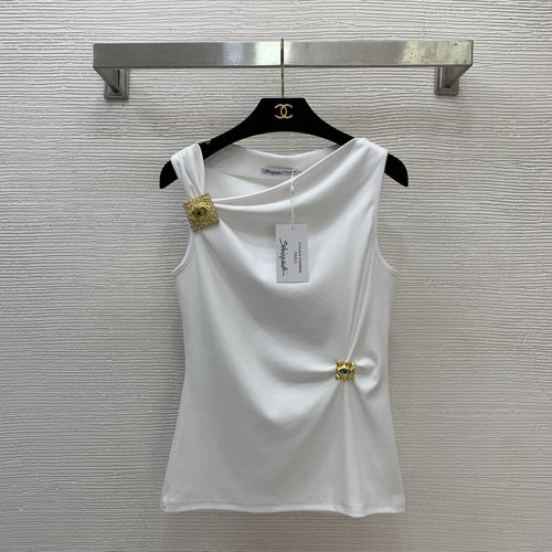 Schiaparelli Cotton Sleeveless Vest with Detachable Eye Pin Decor