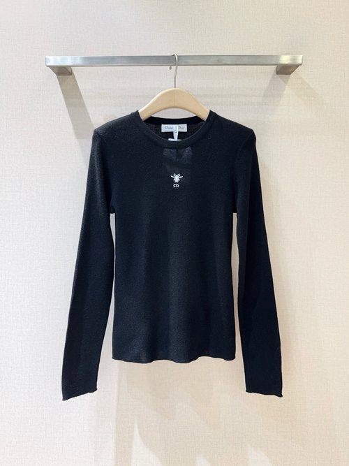 Dior Soft Knit Sweater with Classic Bee Embroidery and Round Neck