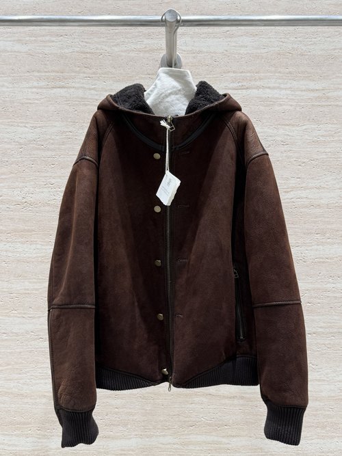 Loewe Hooded Fur - lined Jacket with Soft Leather
