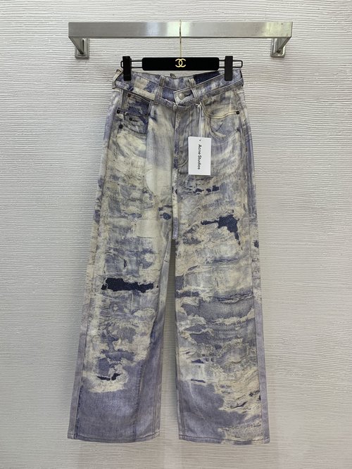 Acne Studios High-end Denim Straight Wide-leg Jeans with Street-style Ink Print