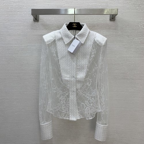 Balmain Silver Spun Fabric Spliced Lace Button-down Collared Shirt