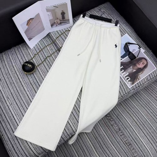 Yves Saint Laurent Woolen Flannel Wide-Leg Pants with Embroidery