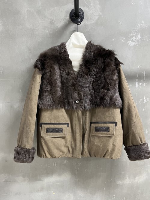 Miu Miu Fashionable Goose Down Jacket with Tencel and Cotton