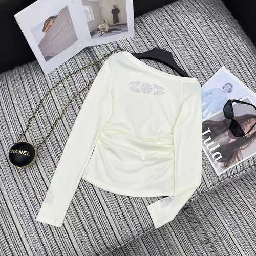 Chrome Hearts New Sequin Logo Off-Shoulder Ruffled Waist Top