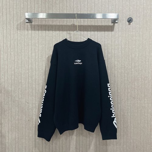 Balenciaga Embroidered Letter Crew Neck Sweater with Street Style