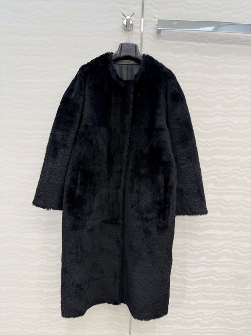 The Row Luxurious Spanish Lamb Fur Coat with Round Collar and Two-Button Closure