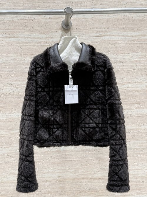 Dior Two-Sided Fur Coat with Traditional Check Pattern, Imported Wool