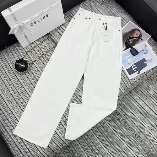 Celine Denim Straight-Leg Pants with Letter Leather Patch