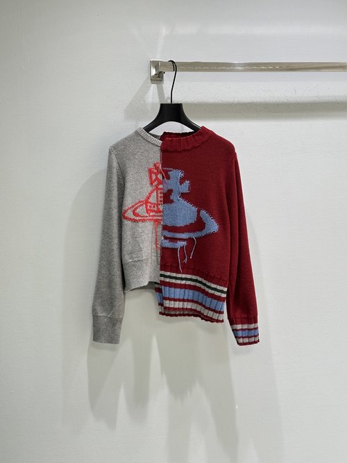 Vivienne Westhood Christmas Sweater with Saturn Logo and Stripe Splicing